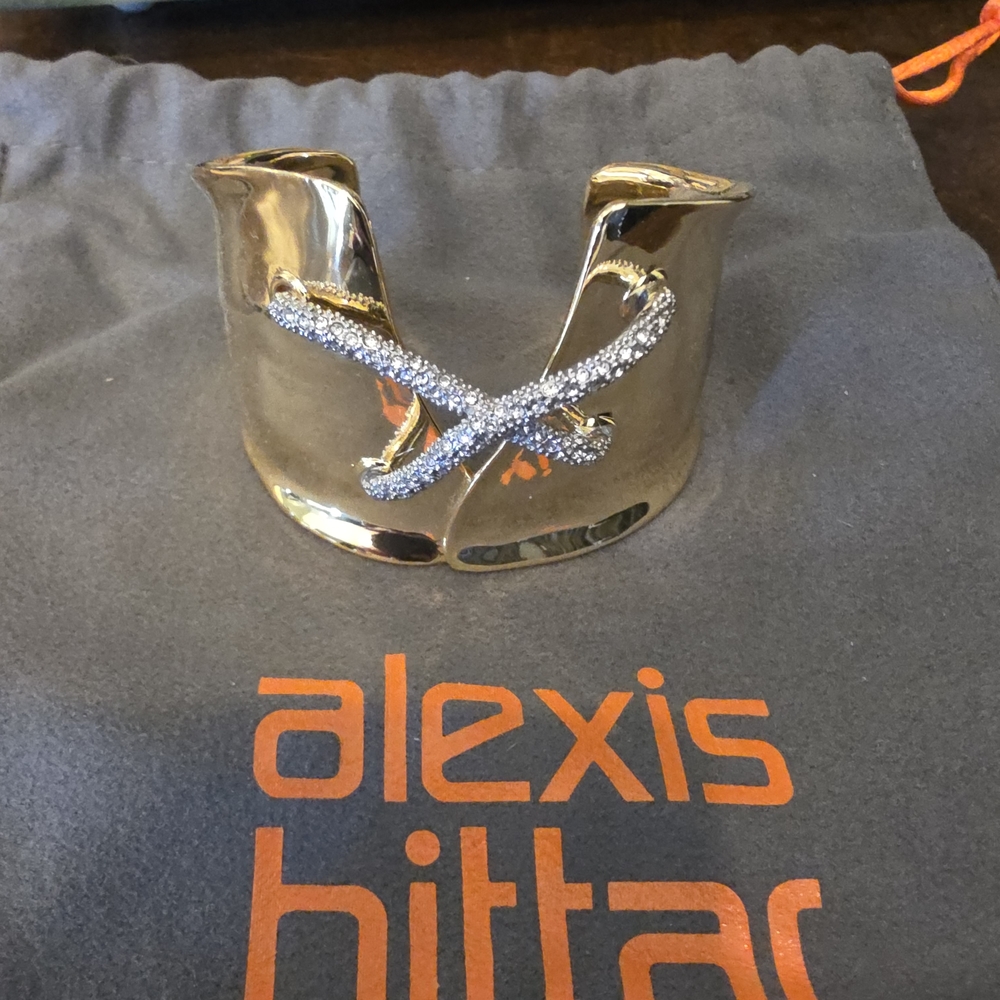 Alexis Bittar Gold Crystal X Cuff Bracelet